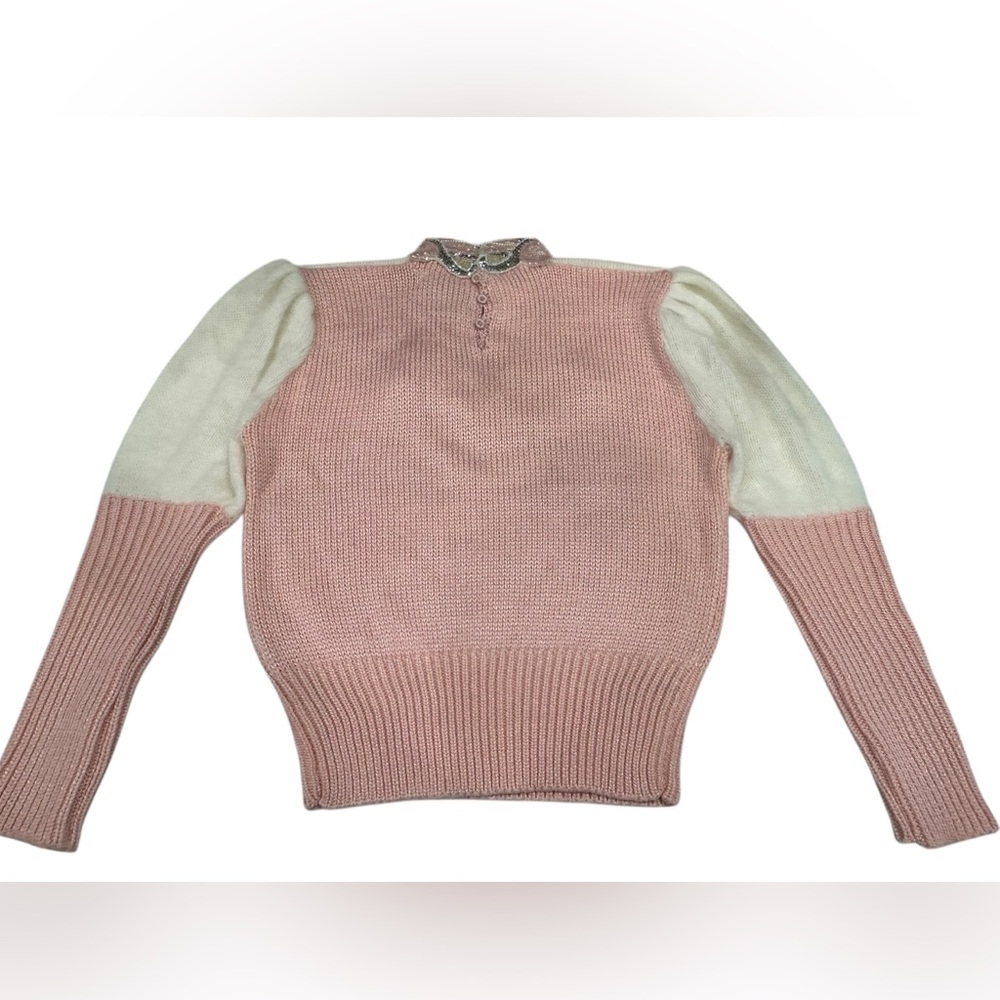 Vintage Marauda Wool Blend High Neck Sequin Bead Embellished Pink Sweater - Picture 8 of 8